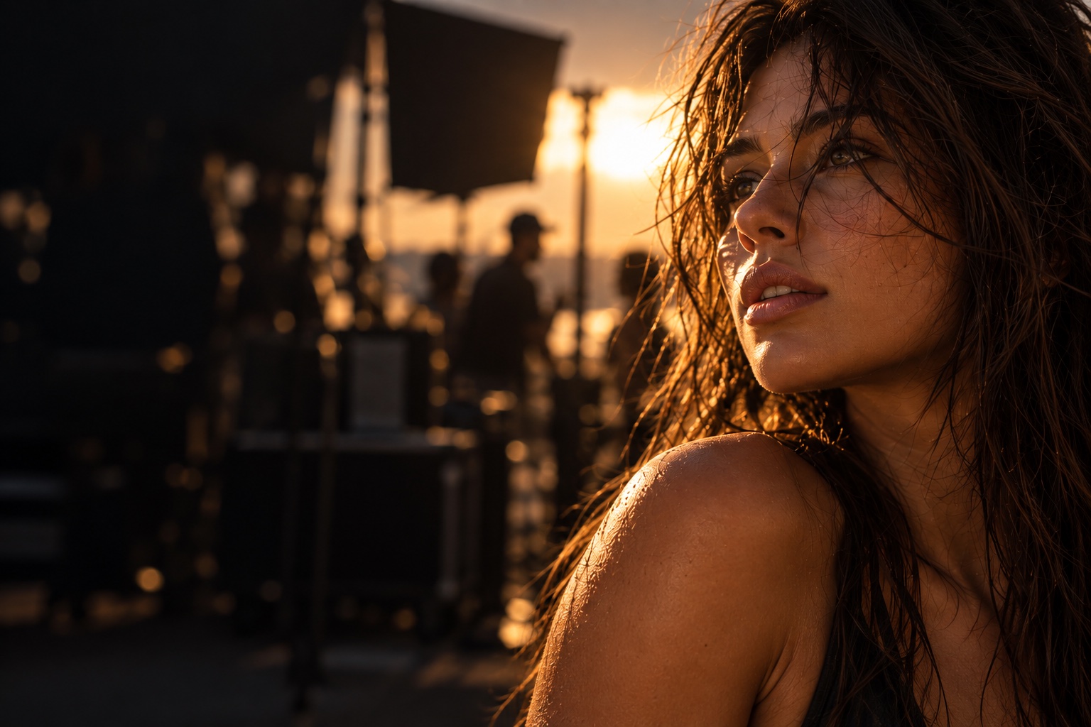 Illustrative fashion editorial portrait in warm natural light